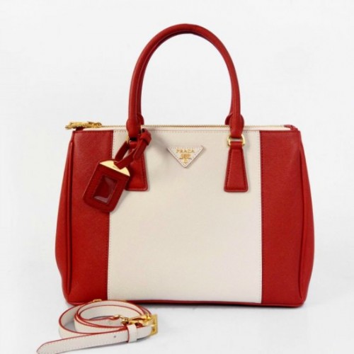 Prada Saffiano Lux Tote BN2274 Rosso Bianco Cuoio Sito Ufficiale Italiano